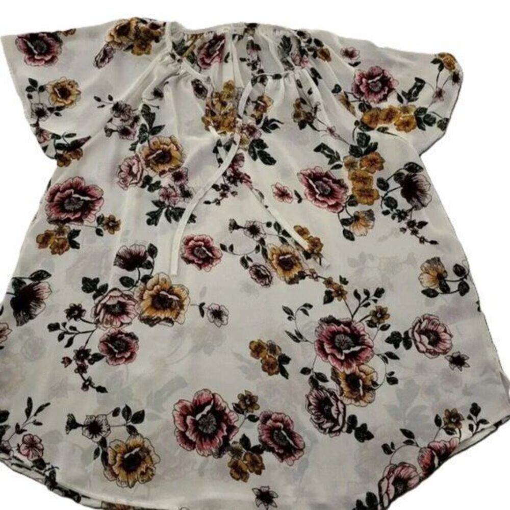 Maurices White Floral‎ Sheer Flowy Blouse